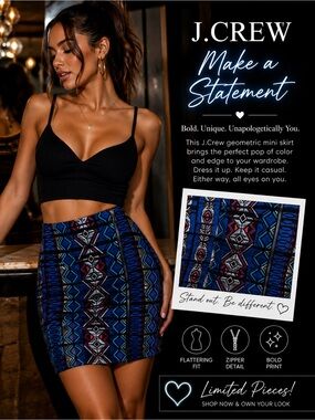 J. Crew Blue Aztec Print Mini Skirt